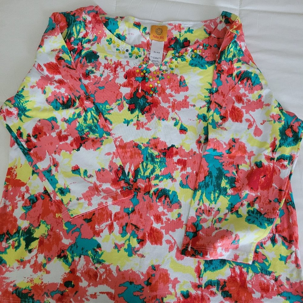 Ruby Rd multicolor top with embellished neck, XL
